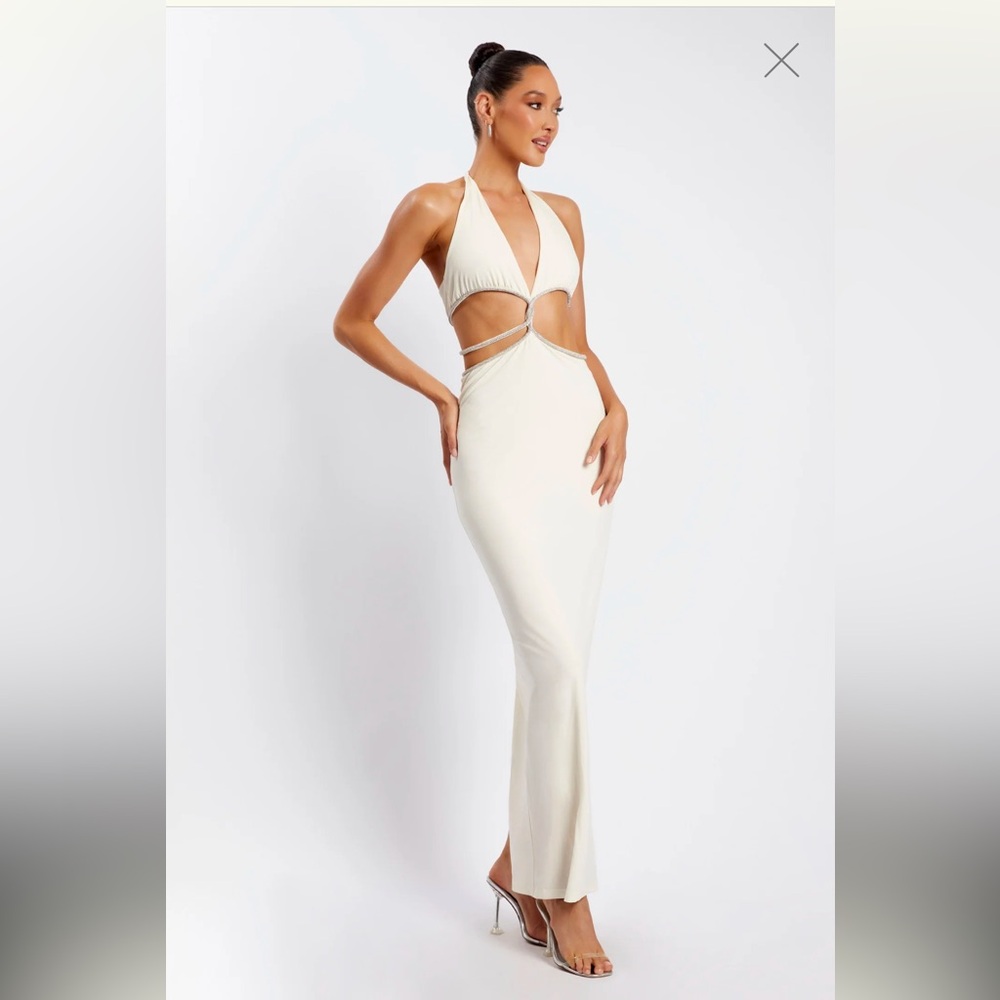 MESHKI Nicha Diamanté Cut out Maxi dress